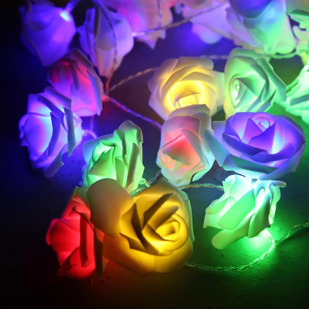 LED Fairy Tale Rose Flower String Lights Battery Powered Warm/Cold White/Multicolor for Bedroom Christmas Party Wedding Birthday