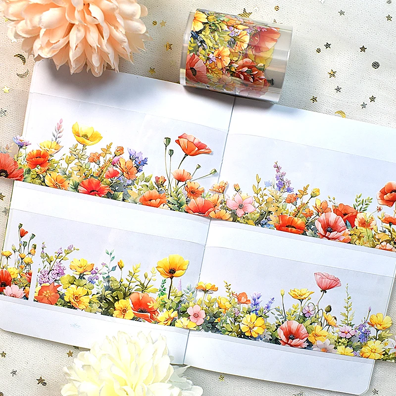 2M/ Roll Yellow Rose PET Tape Spring Flower Masking Tape DIY Scrapbooking Sticker Journal Diary Aesthetic Stationery