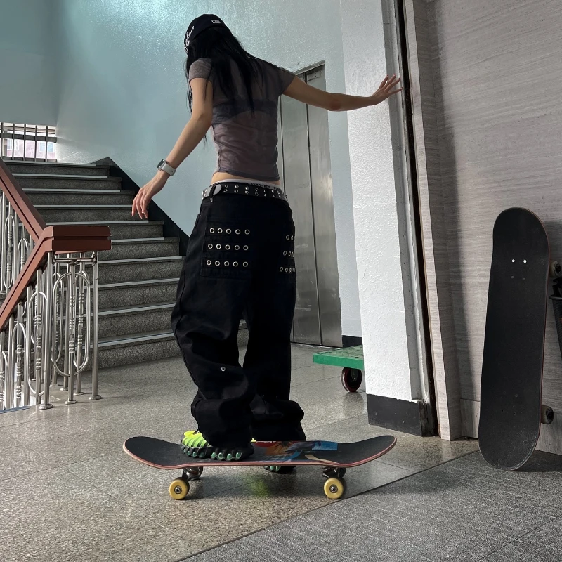 

Y2K unisex straight leg dark style Gothic slim fit black jeans basic style straight leg pants simple and fashionable