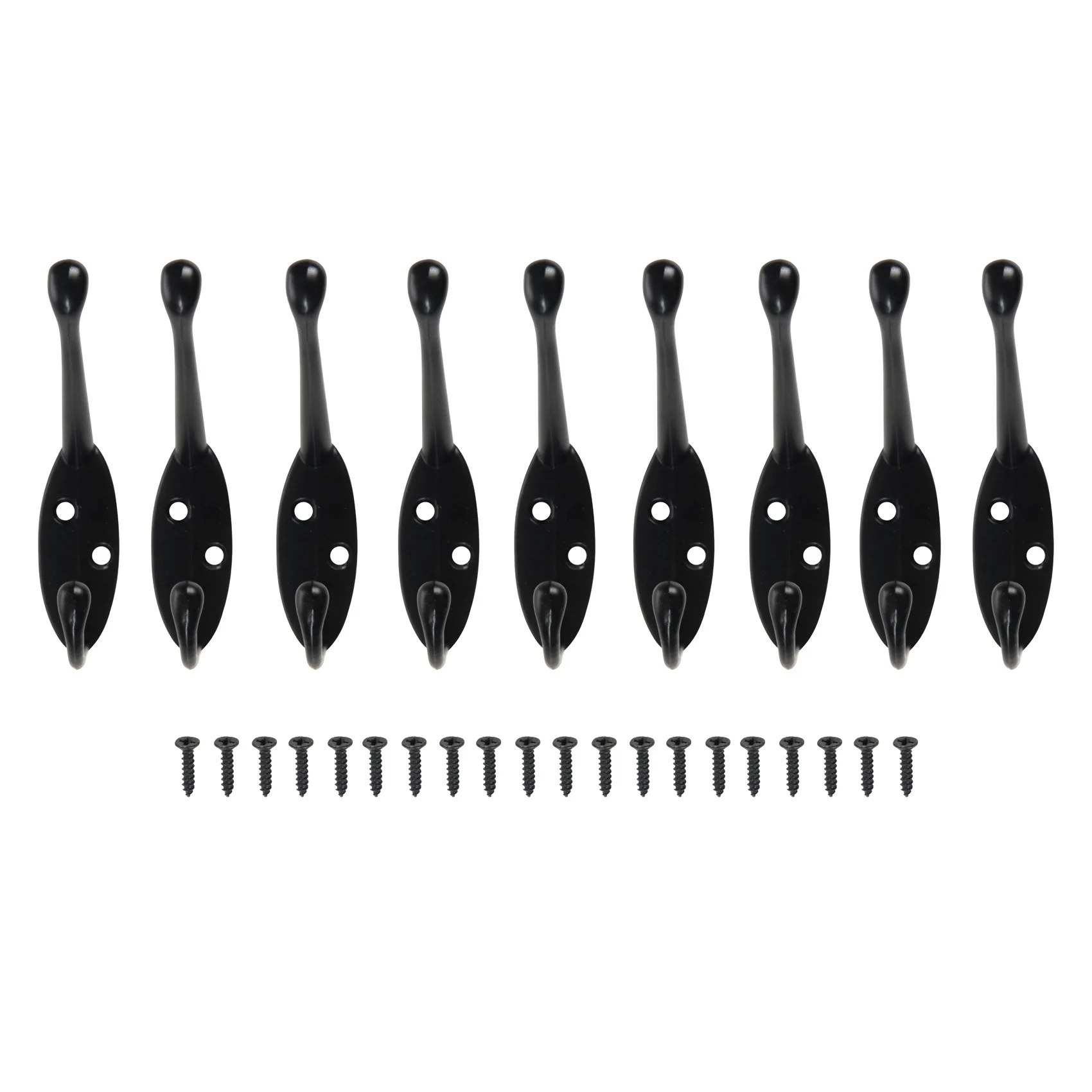 9 Pack heavy duty Coat Hooks for Hat hardware Dual Retro Coat Hanger with 20 Screws Black