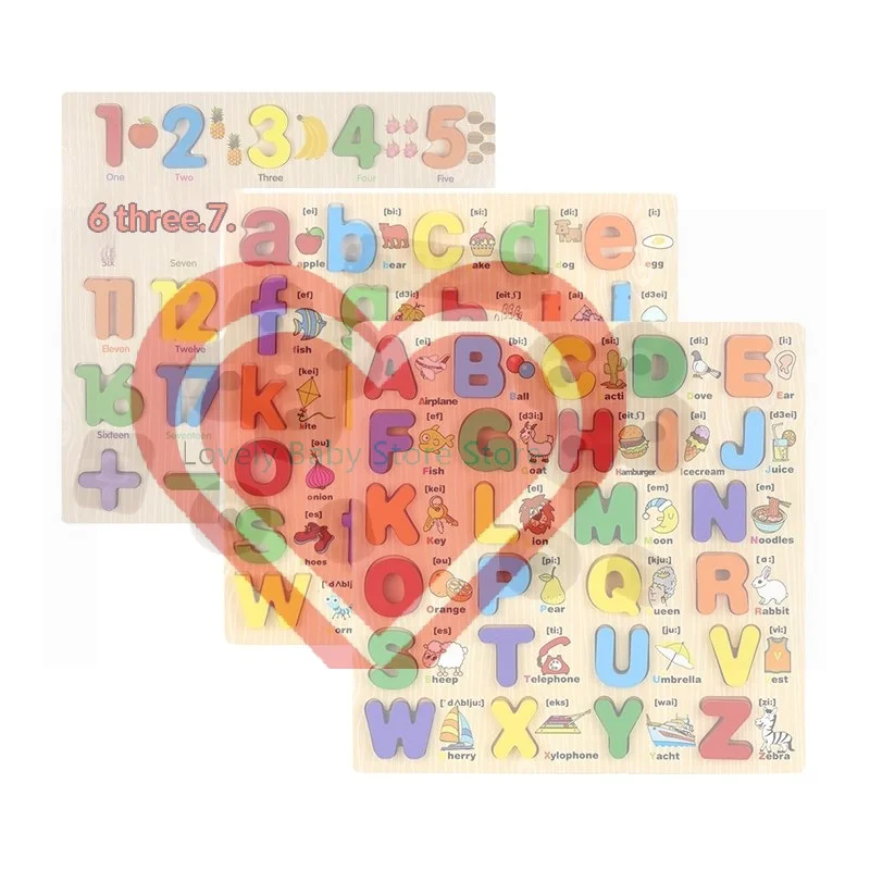 【BS】Montessori Toys Letter Numbers Wooden Puzzle Sorting Math Bricks Preschool Early Learning Educational Toys For Children