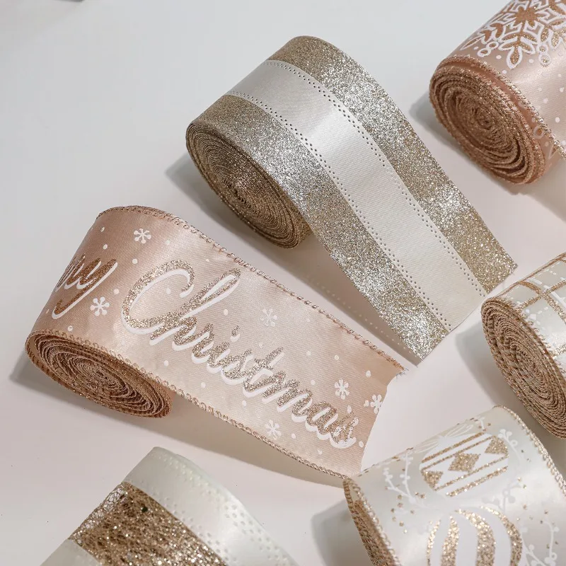 2 متر الشمبانيا عيد الميلاد الشريط عيد الميلاد الشريط ربطة القوس فيونكة مطبوعة عيد الميلاد شريط بوليستر للتصميم اليدوية لتقوم بها بنفسك هدية التعبئة 2025 #3