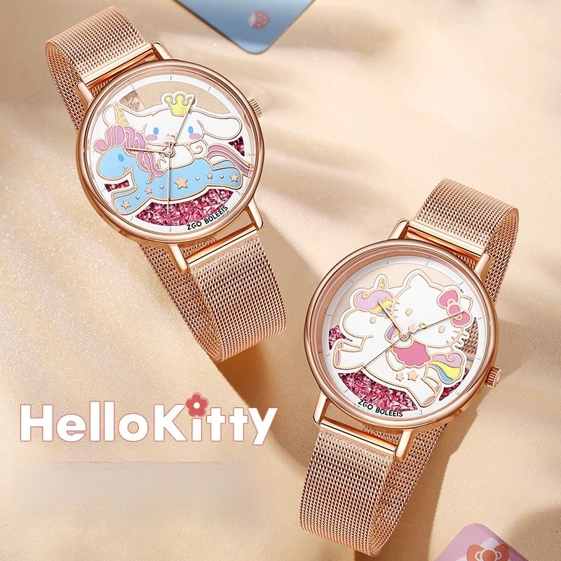 2024 New Watch Hellokitty Girl Ins Niche Design Metal Strap Waterproof Hollow Quartz Watch Middle And High School Students Gift