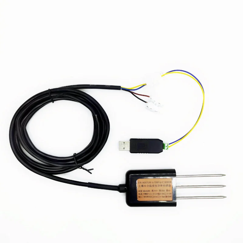 RS485 4 en 1 Temperatura de humedad del suelo conductividad electrica Sensor de salinidad para agricultura