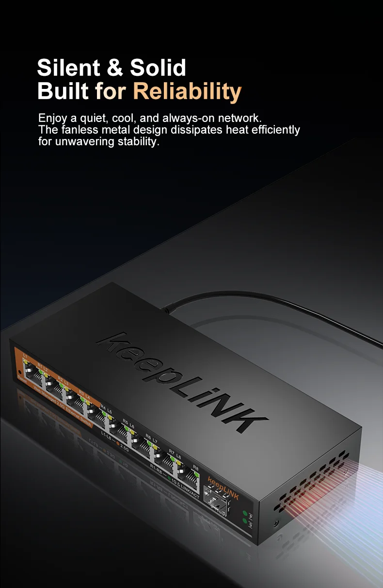KeepLiNK 9-Port Multi-Gigabit Web-Managed Netzwerk-Switch mit 8 x 2,5GbE und 1 x 10Gb SFP+ Uplink – Detail 7