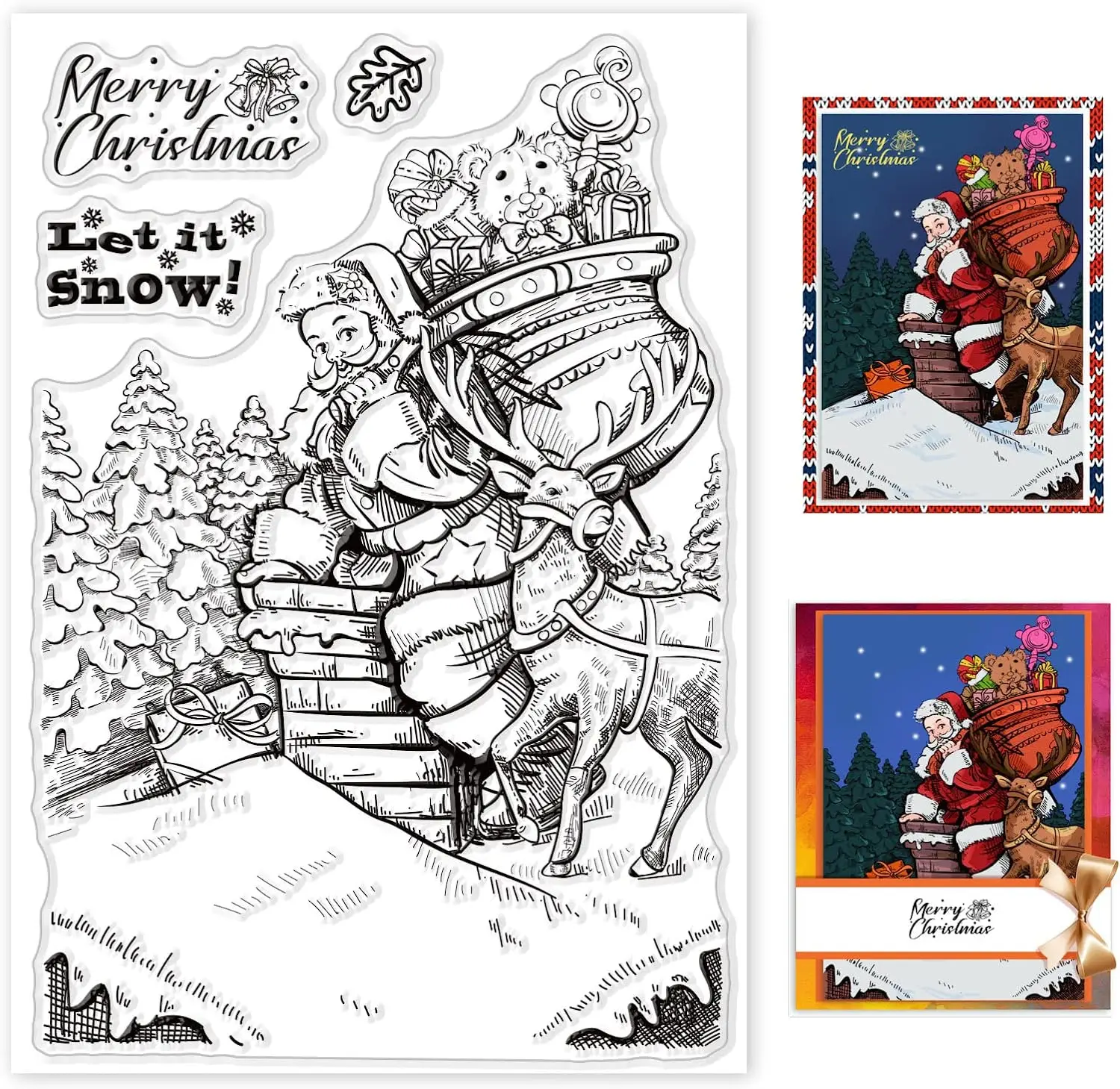 Christmas Santa Claus Stamps Silicone Clear Stamp Chimney Deer Elk Silicone Greeting Words Rubber Stamp for Scrapbook Journa