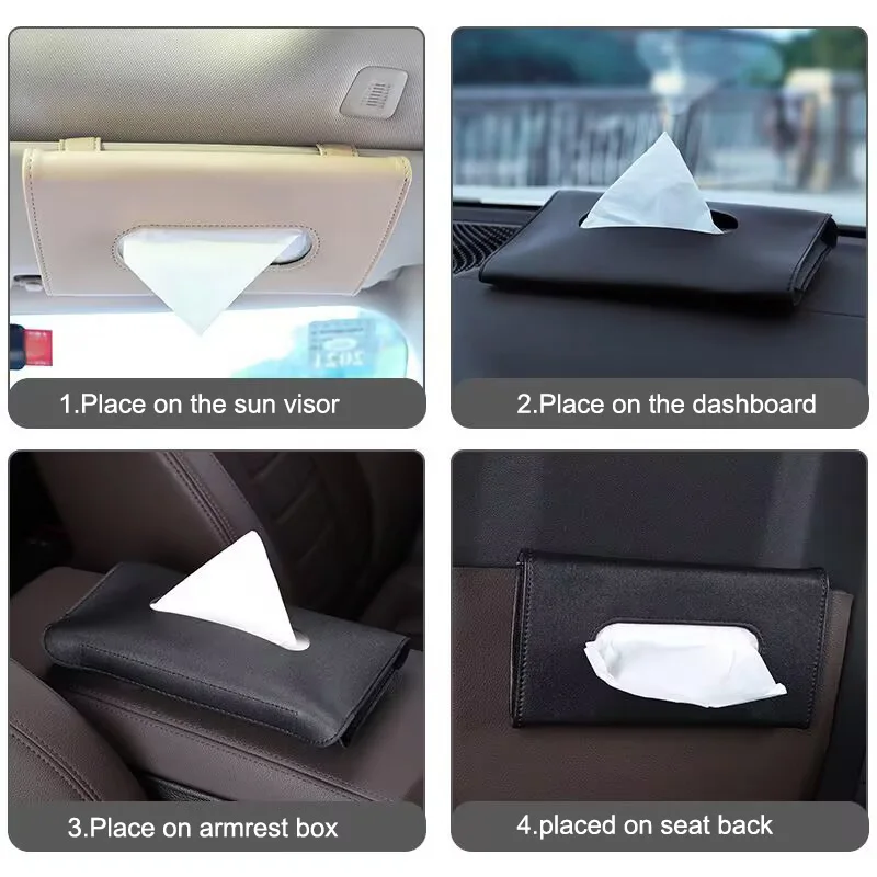 1Pc PU Leather Tissue Box Auto Car Truck Sun Visor Hanging Holder Car Tissue Boxes Auto Interior Storage Interior Accessories