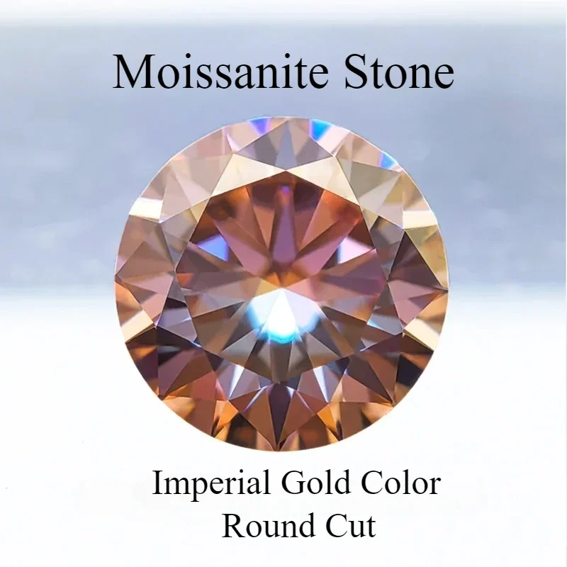 Moissanite Round Cut Imperial Gold Color for Charms Jewelry Making DIY Ring Necklace Earrings Main Materials with Certificate