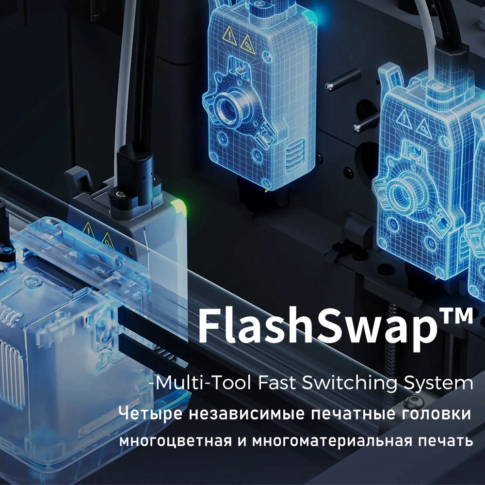 Flashforge Creator 5 4 Toolheads Large Size 3D Printer Zero Filament Waste Multi-Color High Speed 600mm/s Printing Auto Leveling view 2