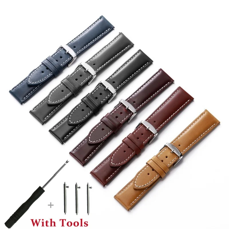 18mm 20mm 22mm Quick Release Retro Oil Wax Leather Watch Strap Stainless Steel Pin Buckle Band for Universal Watch Bracelet