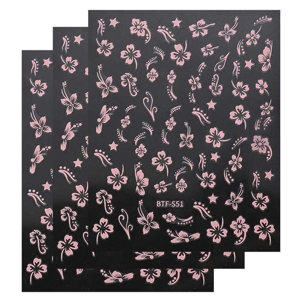 Durable Nail Decals Hibiscus Flower Nail Art Stickers Petal Design for Manicure Decoration 3pcs Set