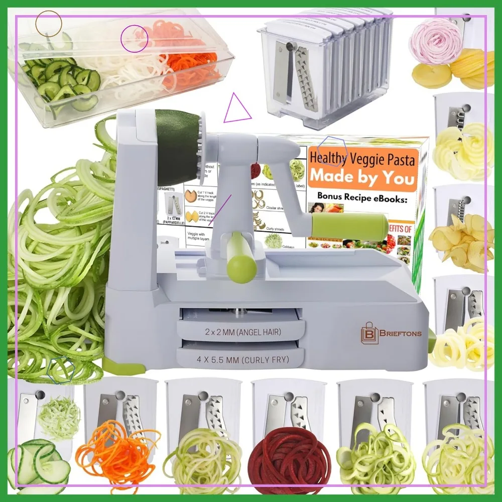 

10-Blade Vegetable Spiralizer: Heavy-Duty Spiral Slicer for Veggie Pasta, Low Carb Diets with Container & Recipe Ebooks