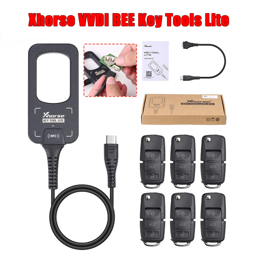 Xhorse VVDI BEE Key Tool Lite Frequentiedetectie Transponder Kloon met 6 stks XKB501EN Draad Afstandsbedieningen Sluit VVDI Super Chip