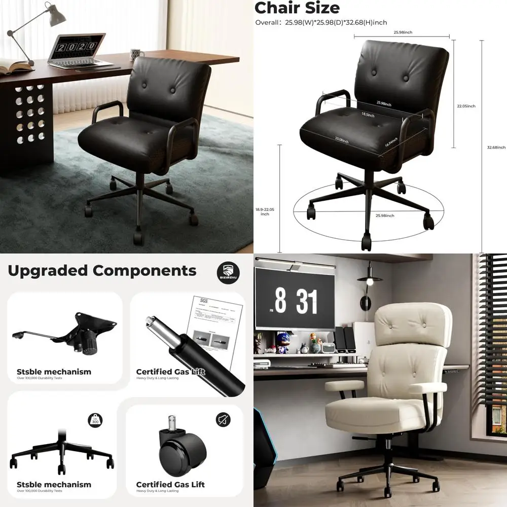 Silla de oficina giratoria con respaldo alto y reposacabezas ajustable con cojín de 5 pulgadas, múltiples opciones de materiales y colores en piel sintética para C