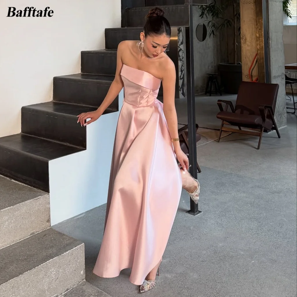 

Bafftafe Classic Satin Prom Dresses Pink Korea Customized Evening Gowns 2026 Lace Up Back Women's Party Birthday Formal Dress