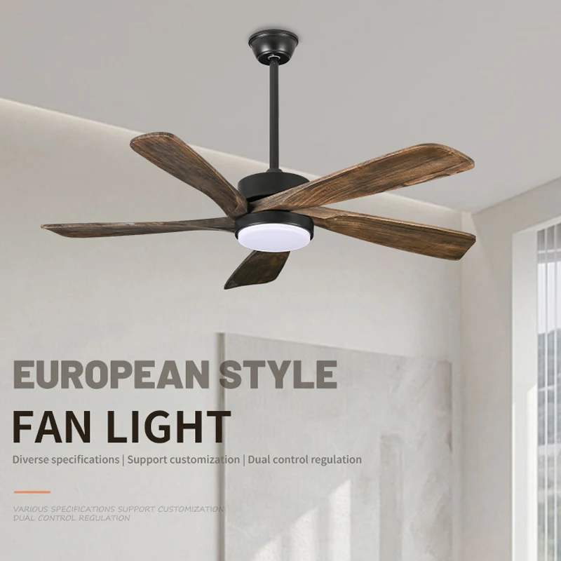 5 VladSolid Wood Fan Simple Living Room Light Nordic Restaurant Home Electric Fan Light Intelligent Remote Control Pendant Light