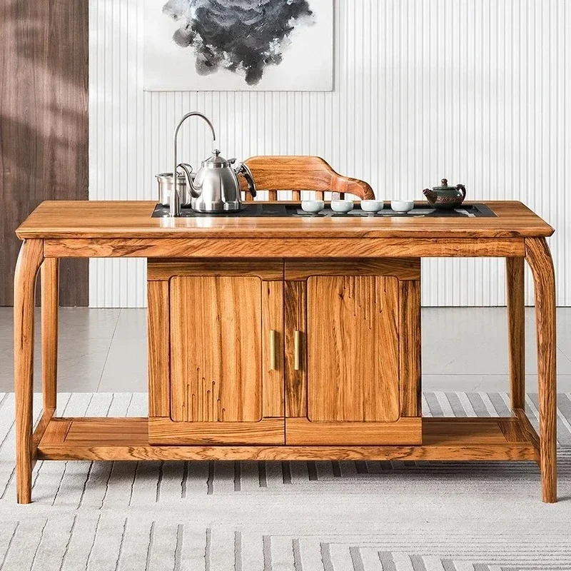 A  Solid Wood New Chinese Style Balcony Small Tea Making Table  Ugyen Wooden Home Tea Table Chair Combination Living Room