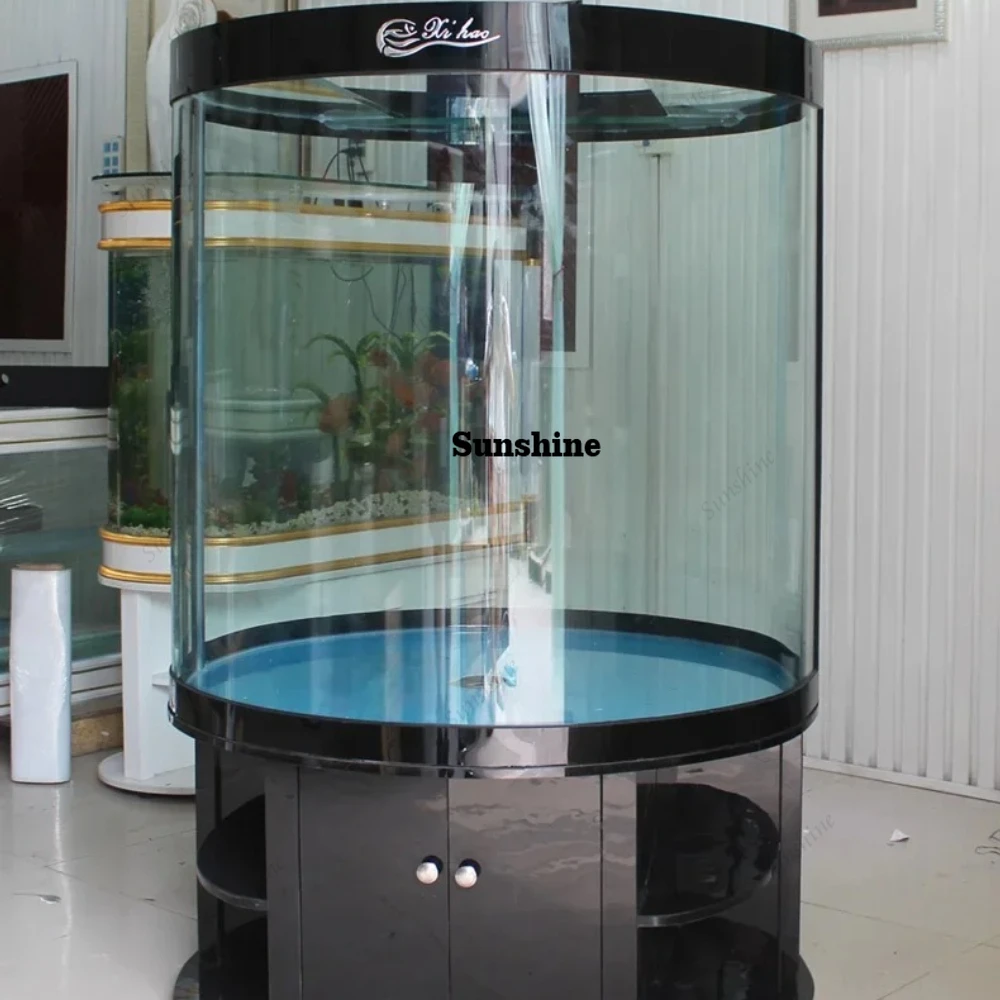 Cylindrical fish tank aquarium glass ecological large bottom filtration without water exchange