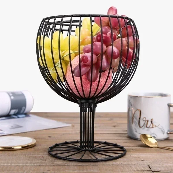 Metal Woven Wine Cup Shaped Fruit Basket Household Cosmetics Miscellaneous Items Fruits Vegetable Storage Tools Minimalist  Trim