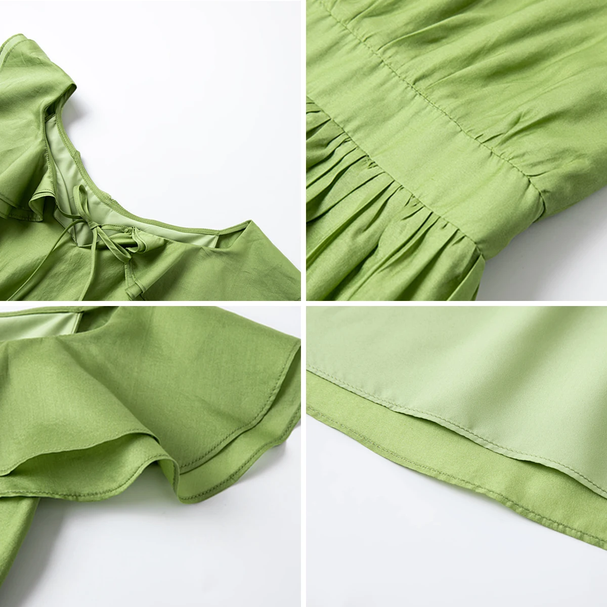 VIMLY Jurken 2025, Dames Zomer Midi Elegante Groene Damesjurk Franse U-hals Mouwloos Volants Rand Vrouw Kleding A1712