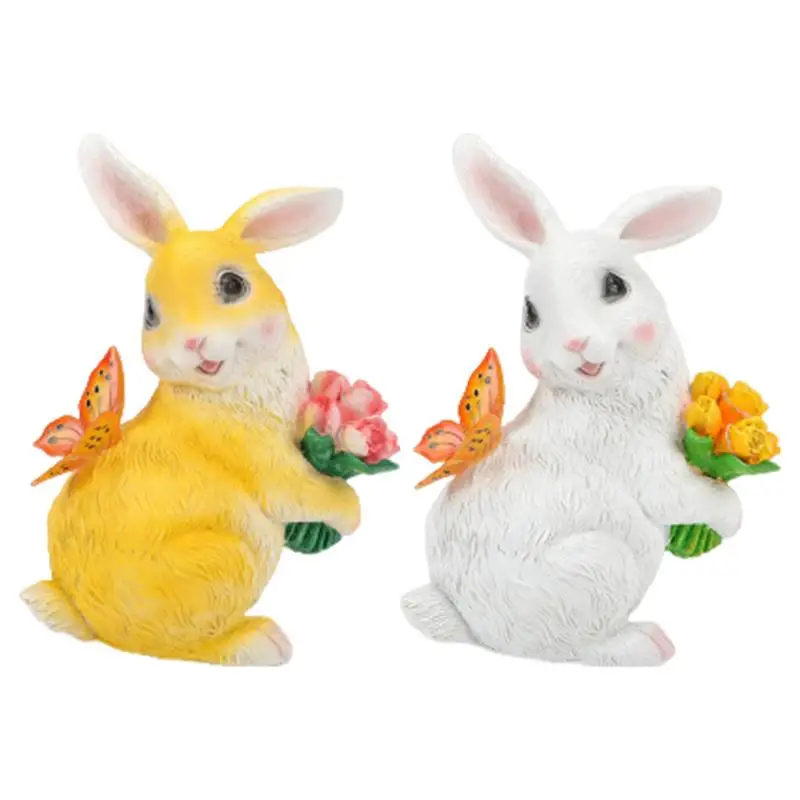 

Bunny Solar Lights Simulated Butterfly Rabbits Holding Flower Statue Rabbits Resin Crafts Zoo Forests Garden Decoration Ornament