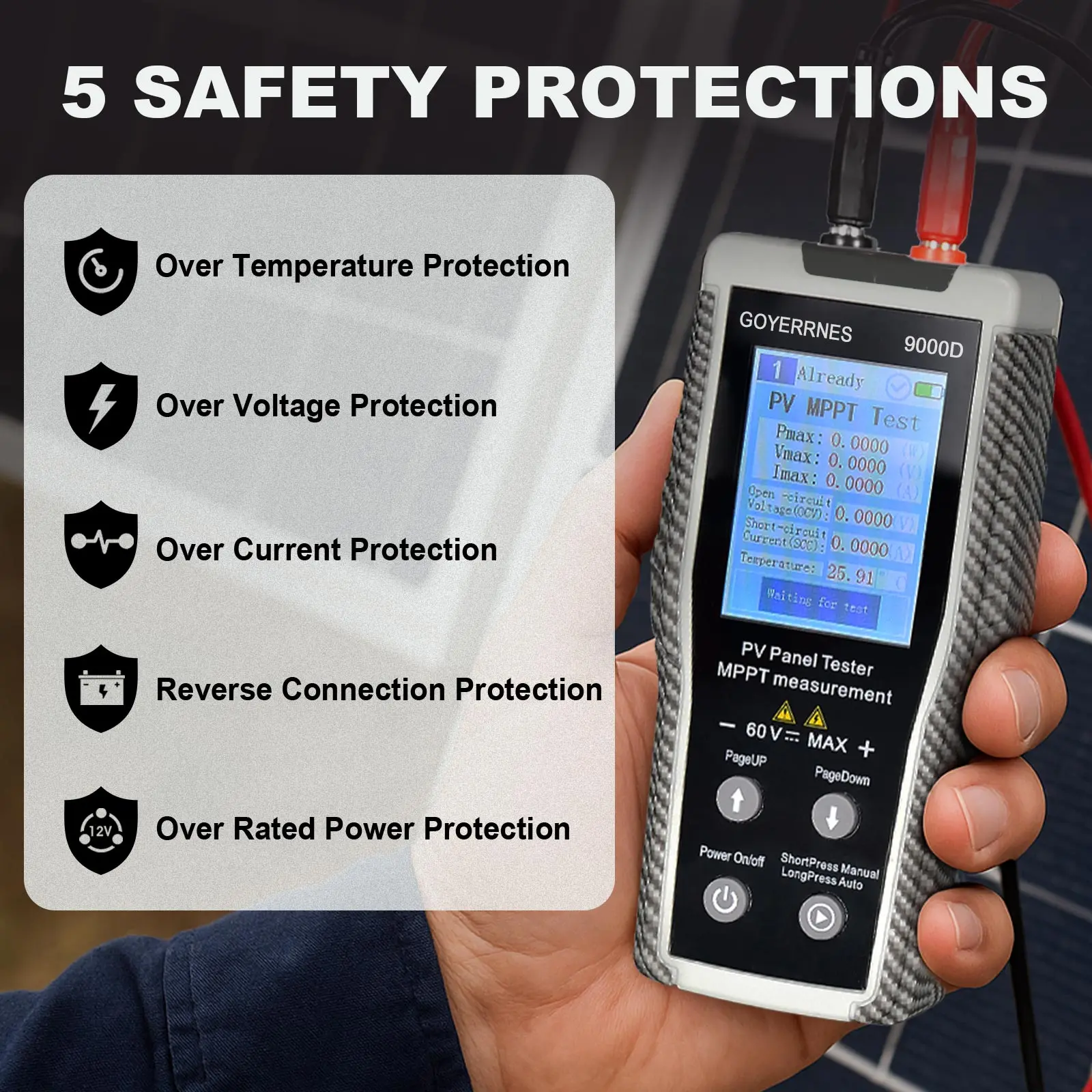 BTMETER Solar Panel Tester 800W, Solar Power Meter MPPT Photovoltaic Panel Multimeter with Voltage/Current/Temp Measurement