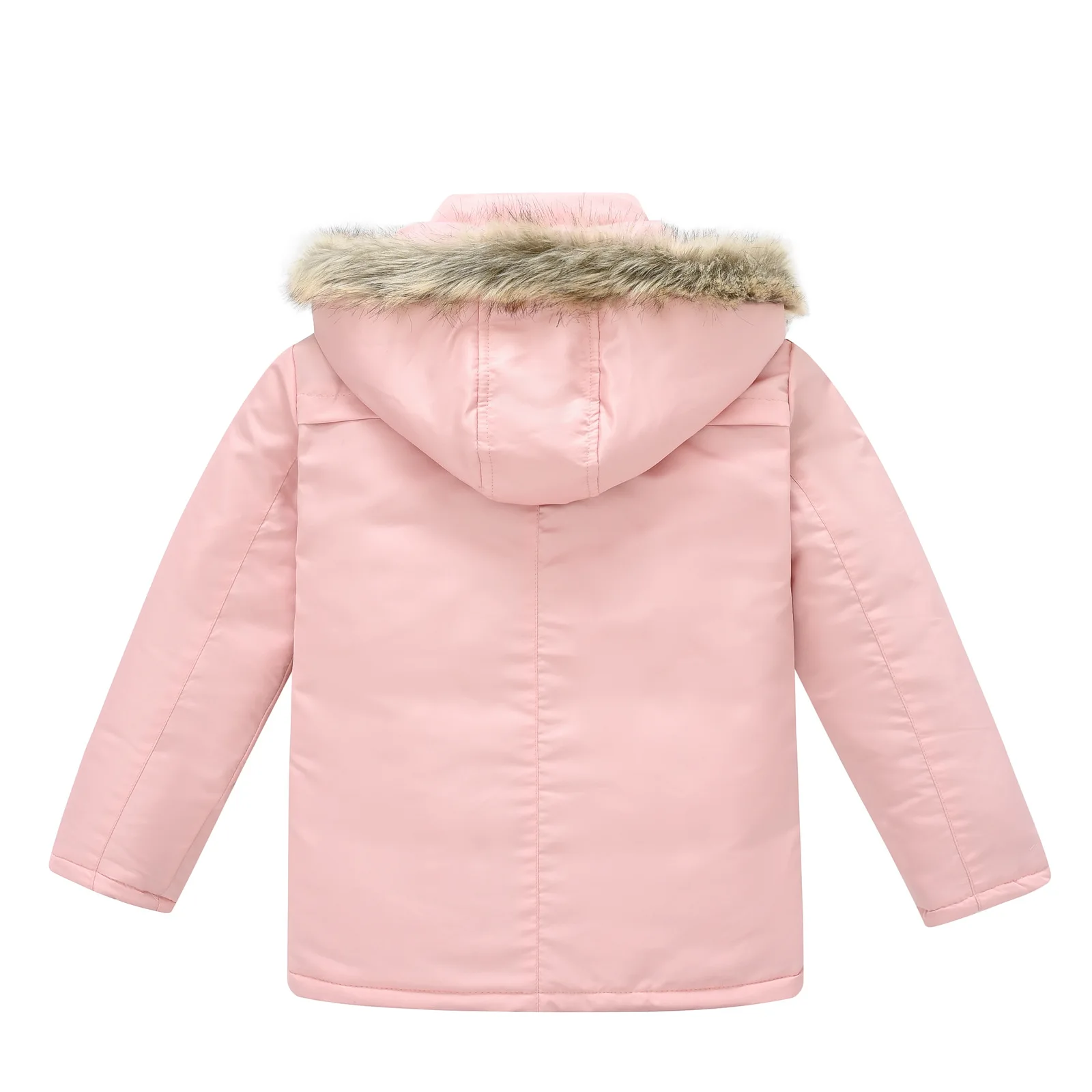 New Zhongda Children's Cotton Jacket Solid Color Thickened Warm Charge Jacket for Boys and Girls, Hairy Collar Detachable Hat Ja