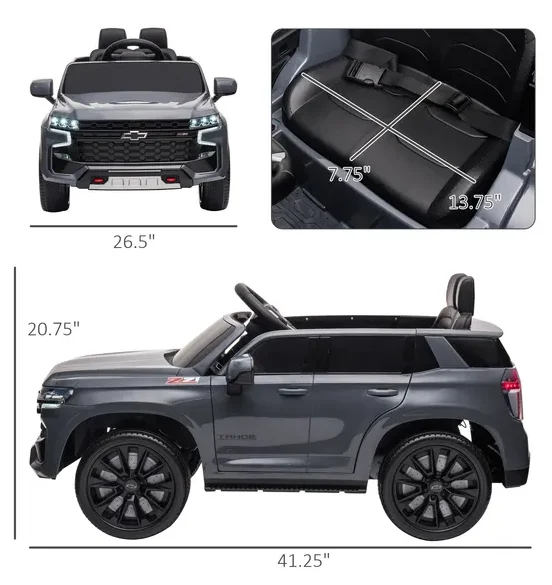 

Aosom Chevrolet TAHOE 12V Electric Ride-On, Gray, Remote Control, for Boys & Girls 3-6 Years