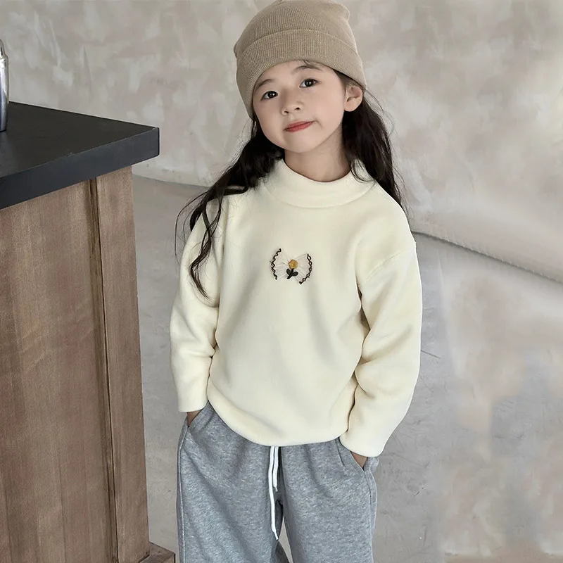 

Girls Velvet Hoodies 2025 Spring Autumn Winter New Fashionable Children Top Cute Bottom Shirt Children Pullover Top