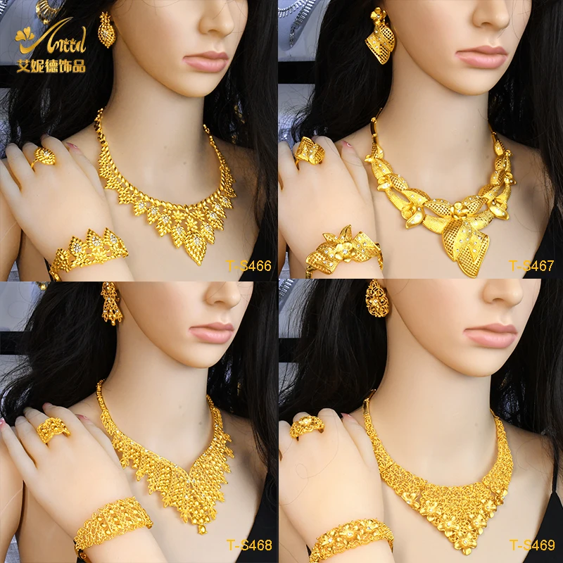 ANIID African Jewelry Set Dubai Gold Color 24K Luxury Bridal Earrings And Choker Set Wedding Ethiopian Jewelry Party Gifts