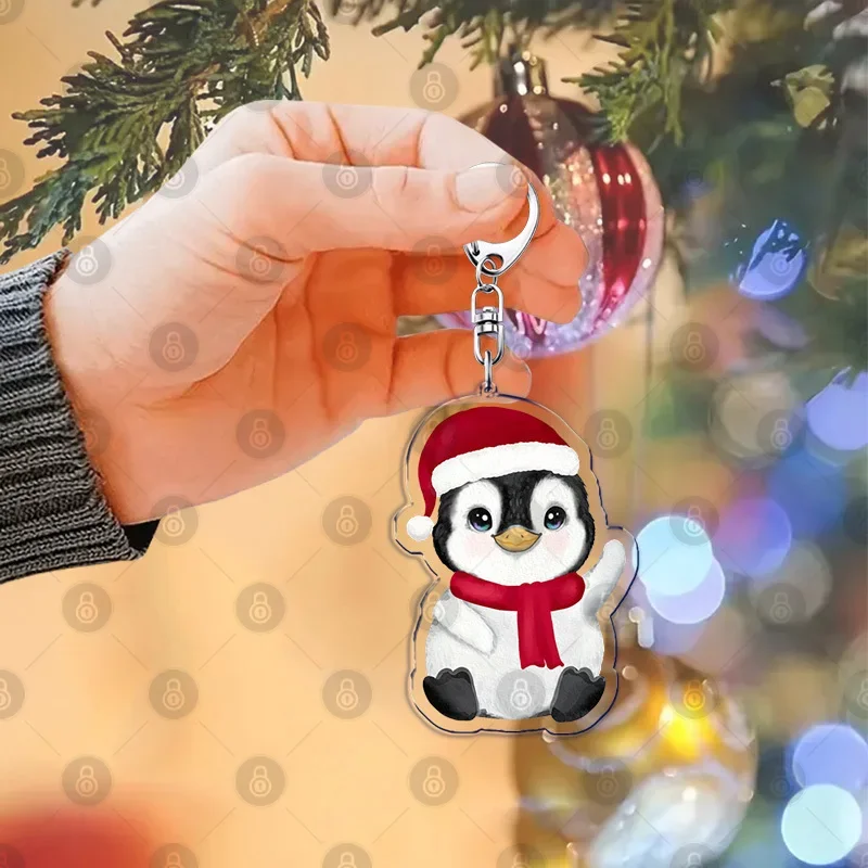 Christmas Baby Bear Fox Sloth Elephant Penguin Giraffe Bunny Keychains Ring for Accessories Bag Double-sided Printing Key Chain
