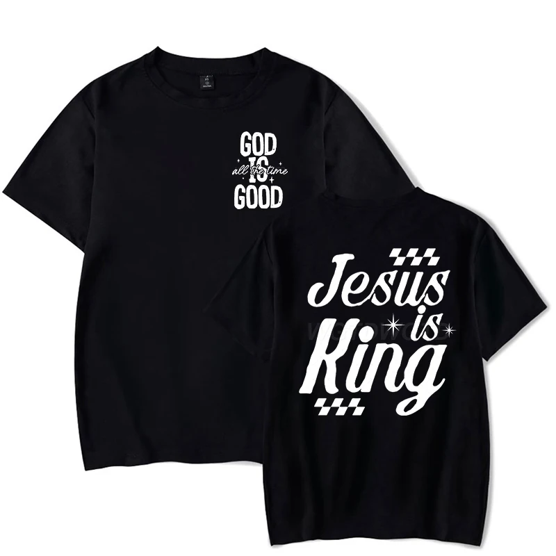 Gift for Christian T-shirt Men Women Jesus Is King Graphic Tee Crew Neck Fashion Summer Tops Jesus Religious Faith Based T-Shirt