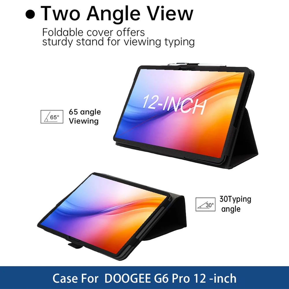 Funda Case For DOOGEE TAB G6 Pro Case ,12" Inch Tablet PC PU Leather Two-fold stand Case Cover with Hand Strap ,Pencil Holder