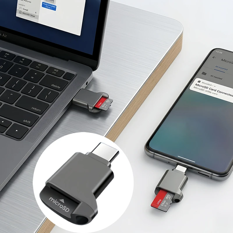 

Внешний кардридер Type-C 3.0 Mini TF для карт памяти, черный, USB-C 3.0, для iPhone 17, 16, Mini TF
