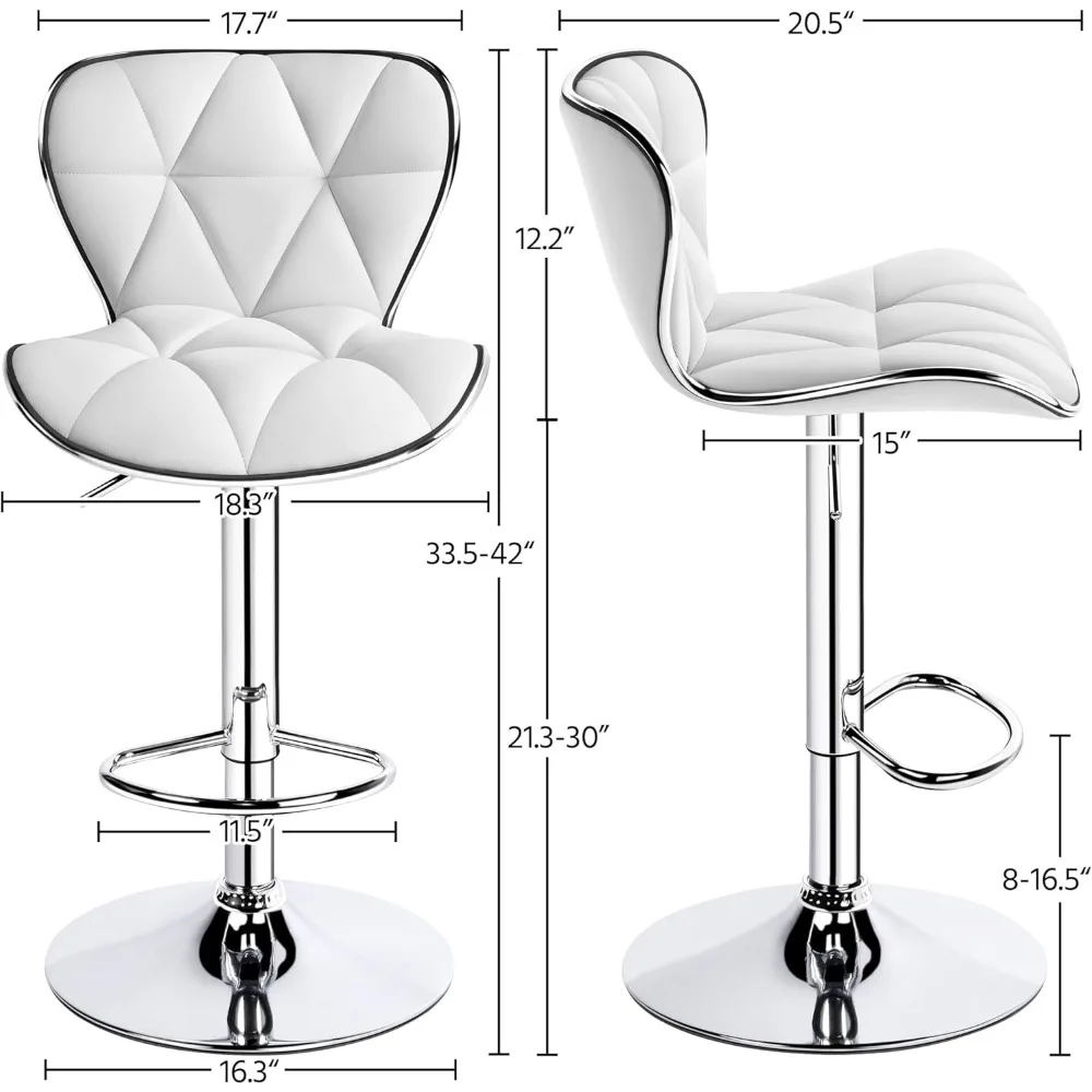 Chaises de Bar Réglables en Cuir PU, Ensemble de 4, avec Dossier Coquille, pour la Cuisine