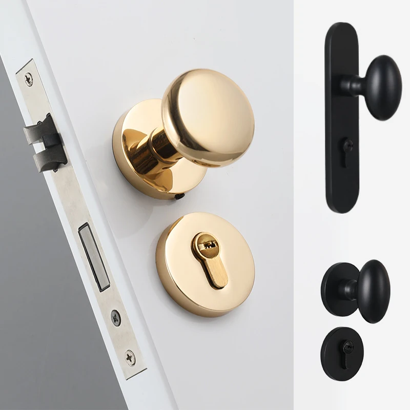 

Round gold spherical door lock in black, American light luxury duck egg-shaped door handle for bedroom doors, Nordic style 58 72