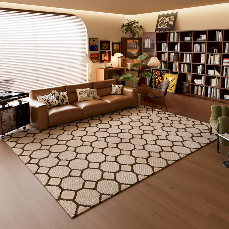 VIKAMA Retro Geometric Grid Abstract Carpet Living Room Bedroom Anti slip Soft Carpet Medieval Modern Interior Home Decoration