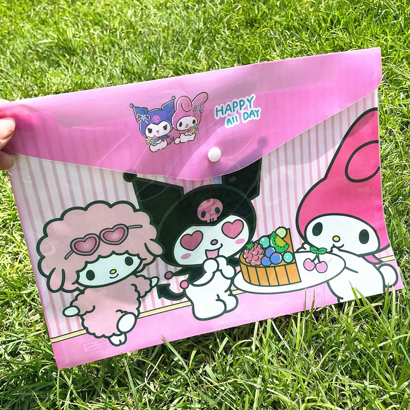 Imagem -04 - Sanrio Cartoon File Bolsa para Estudantes Pasta de Personagens Anime Bolsa de Armazenamento Botão Bonito Kuromi Papelaria Infantil Presente Criativo Novo a4