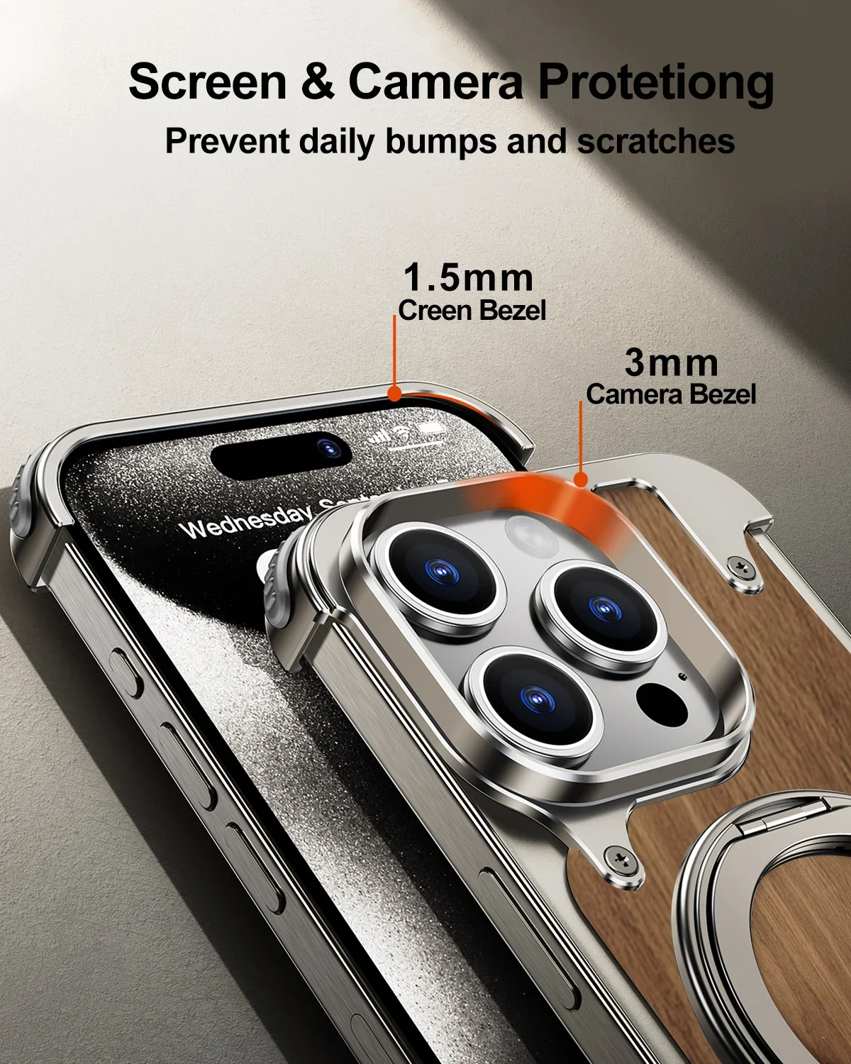 Luxury Walnut Wood Metal For iPhone 16 15 14 Pro Max Case 360°Rotating Ring Stand Magnetic Magsafe Phone Holder Protective Cover