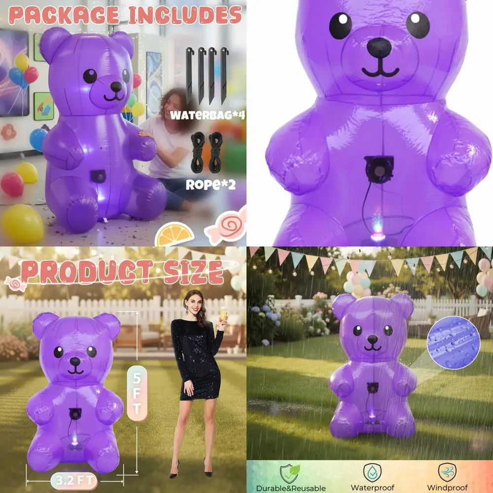 

Inflatable Gummy Bear Candyland Outdoor Party Decorations for Birthday and Holiday - Purple