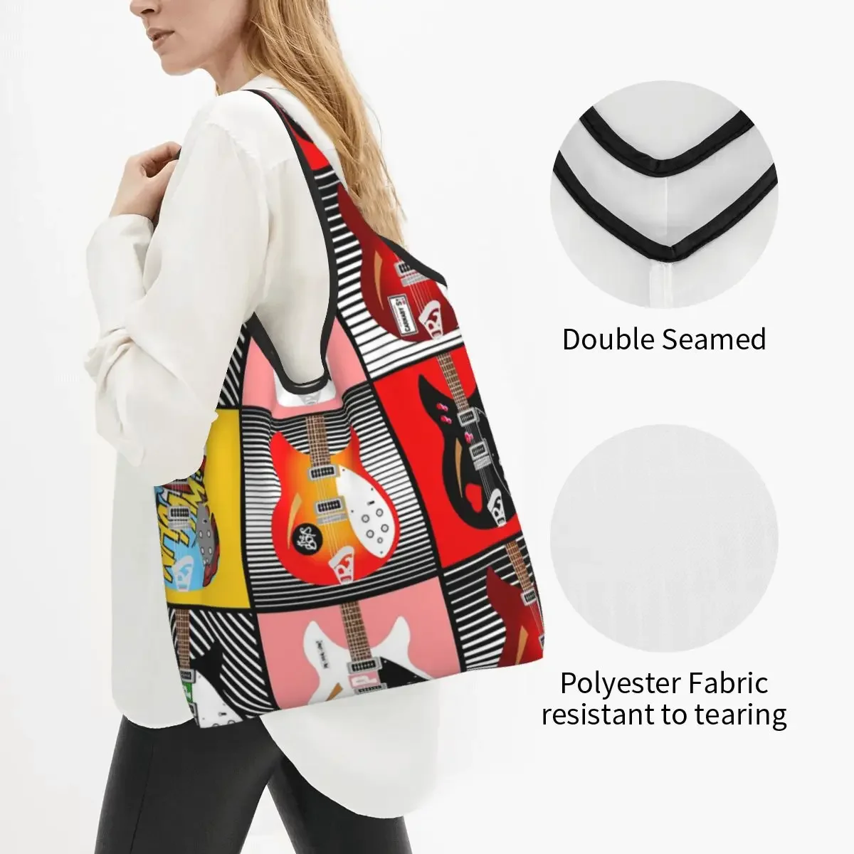 Paul Weller's Rickenbackers Portable Tote Shopping Bags Large Capacity Shopper Bag Grocery Handbag Shoulder Bag