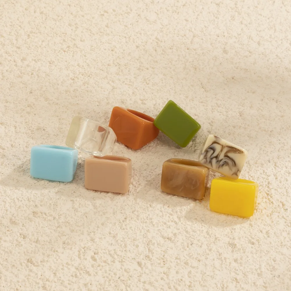 Temperament Colored Acrylic Ring New Fashion Women Geometric Square Ring Trendy Resin Ring