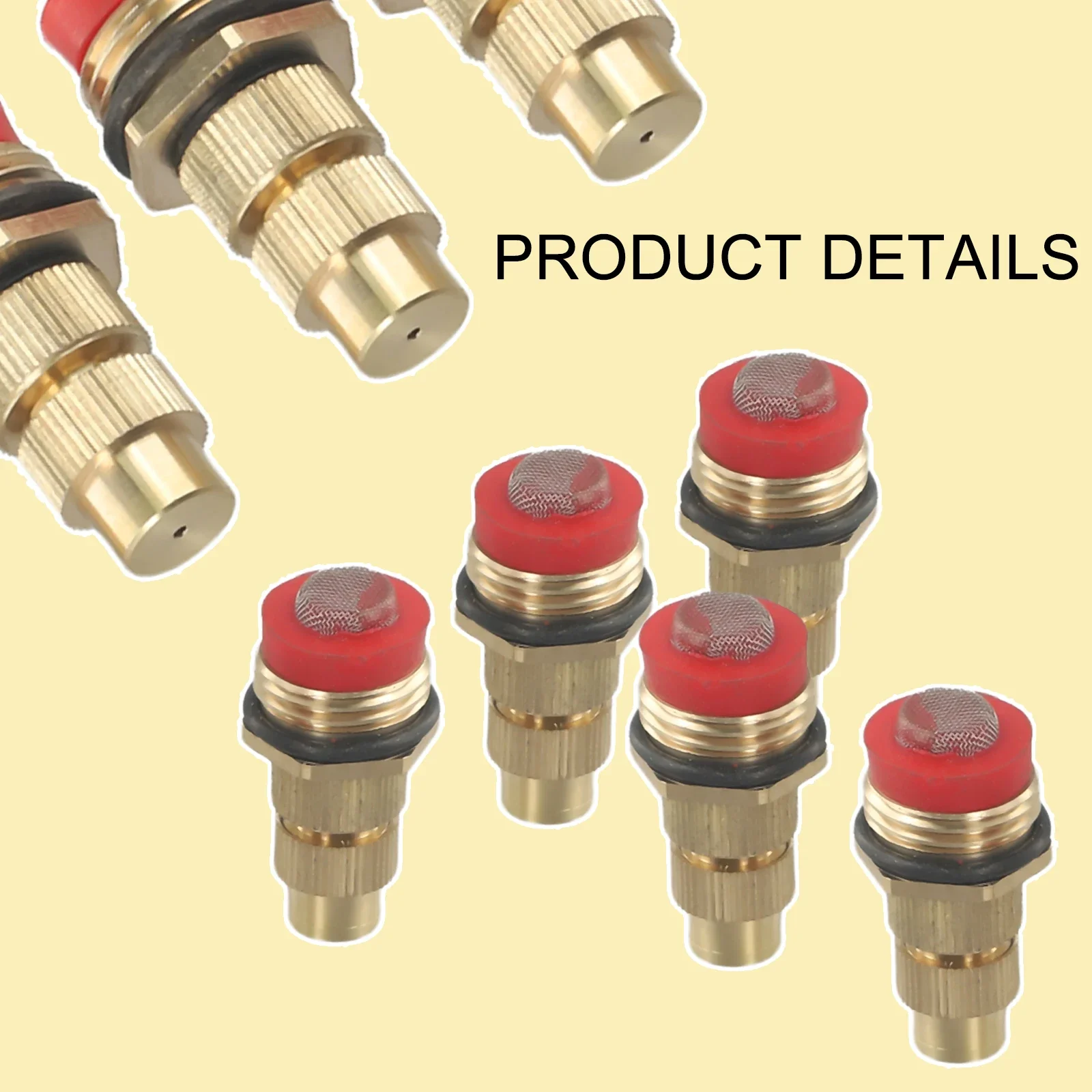 

Adjustable Spray Nozzle, 5PCS Brass Misting Sprinkler for Greenhouse Humidification, Reliable and Long lasting Performance