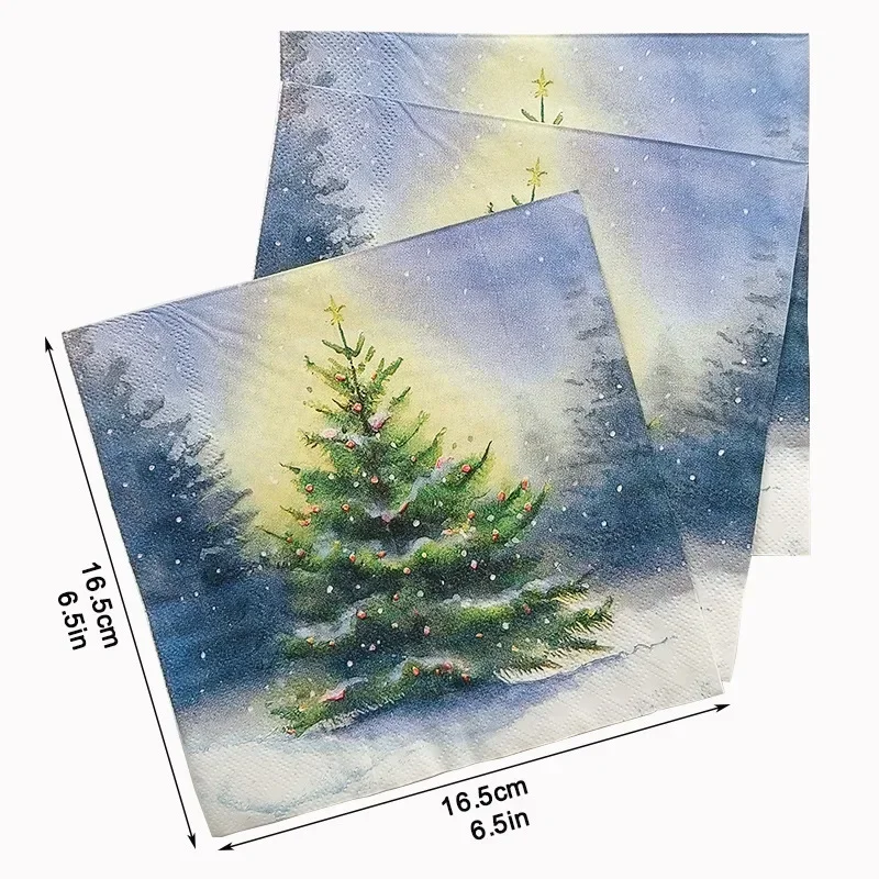 Napperons College d\'arbre de Noël enneigé, collection de serviettes de Noël, papier Bart papillon, fête de poulet, 2 plis, 20 pièces par paquet