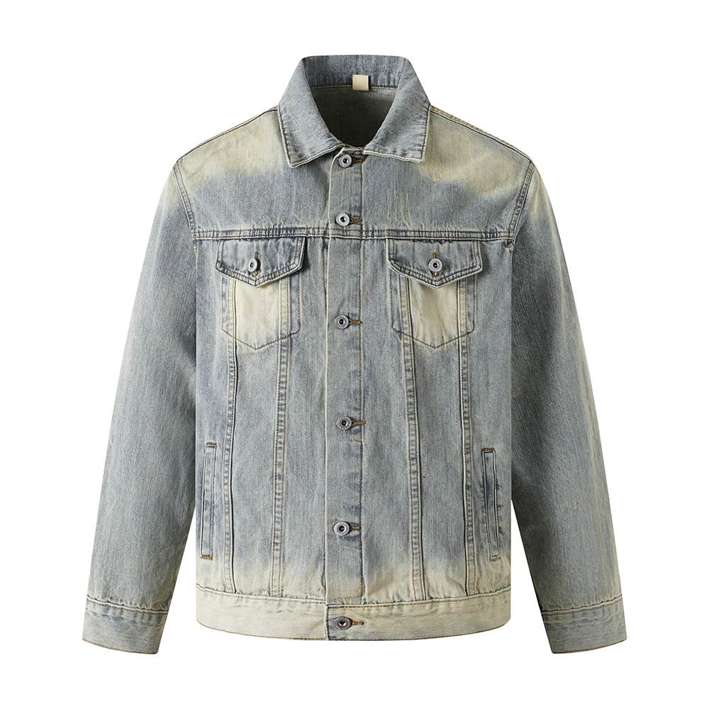 New Fashion Solid Color Blue Button Jeans Jacket for Men and Women Lapel Washed Retro Windbreaker Autumn Denim Coat Oversized