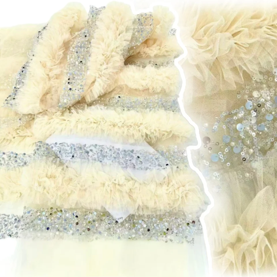 

Желтая африканская 3D кружевная ткань 2026, высокое качество, нигерийская сетка, расшитая бисером и блестками, кружевная ткань для женщин, вечерние свадебные платья 2158