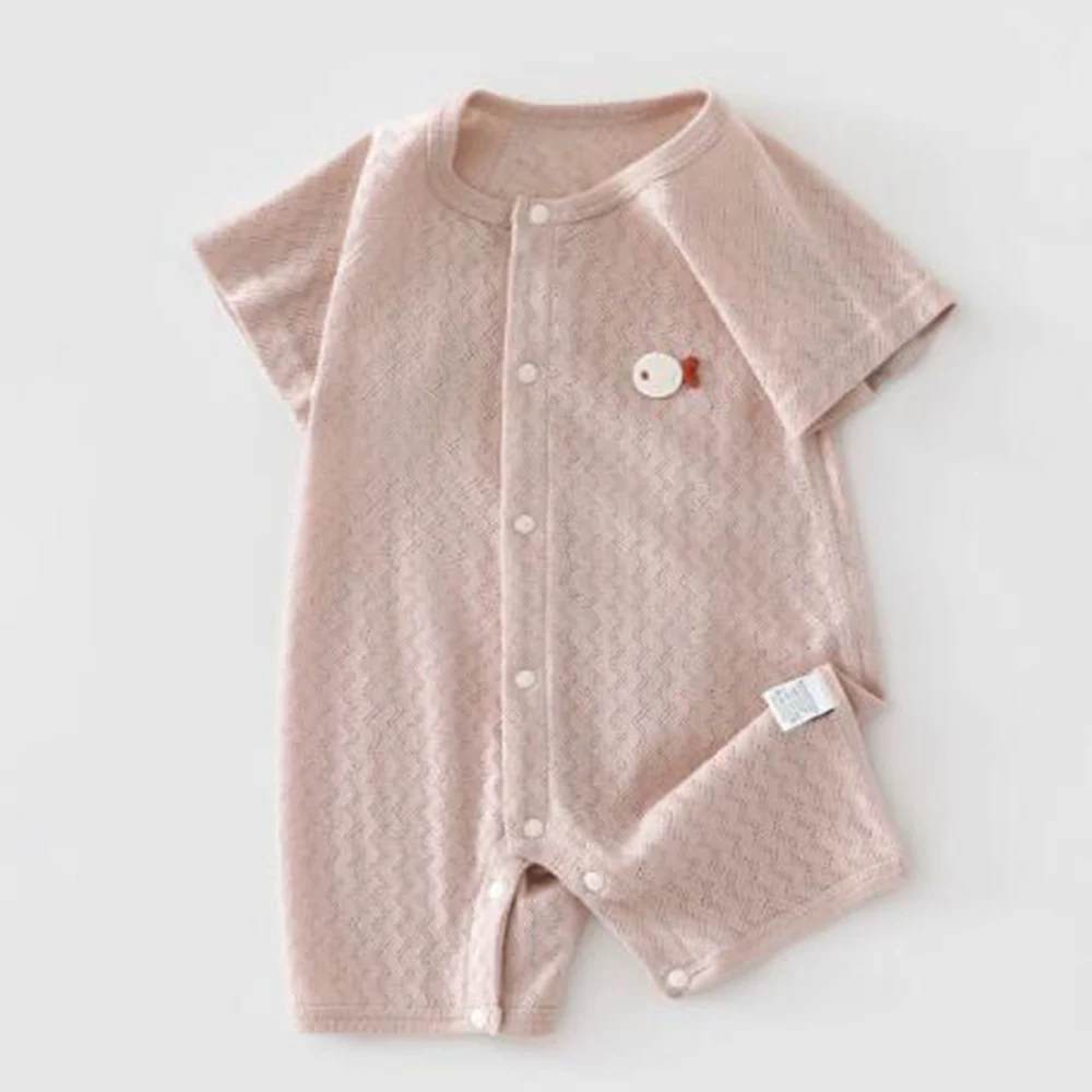 Baby Romper Summer Short Sleeve Cotton Jumpsuit Unisex Boys Girls Soft Breathable Newborn Clothes Lightweight Solid Color