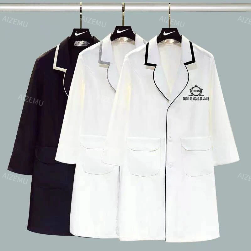 white beauty uniform with beautician dress salon work clothes Spa uniforms scrubs coat Spa pink robe experimental Work Clothes