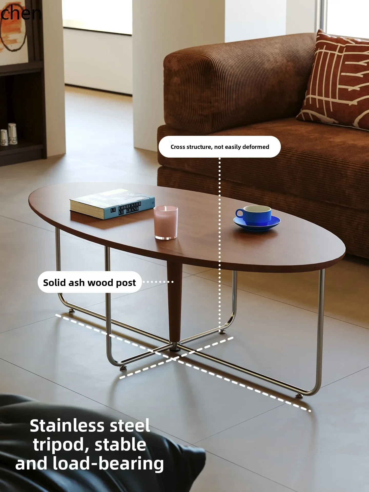 W5.19 Coffee Table Solid Wood Home Living Room Tea Table Stainless Steel High-end New Model