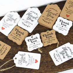 100 sztuk Kraft papierowe etykiety do prezentów z liny konopne dziękuję ręcznie etykiety na pudełko cukierków biżuteria cena do zawieszenia Wedding Favor